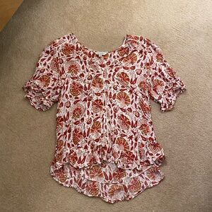 Lucky Brand Red and White Patterned Blouse